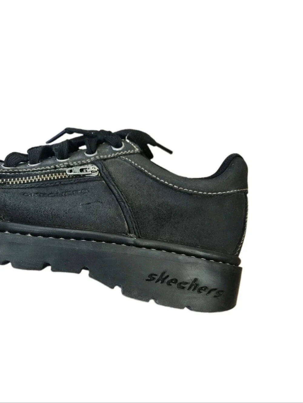 VTG Y2K Skechers Tredd Jammers 8 Black Suede 46406 Chunky Shoes Side Zip Pocket